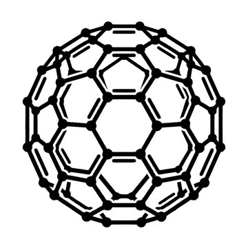 Fullerene C60 molecule, carbon allotrope, geodesic dome structure, scientific research