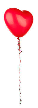 Red heart-shaped balloon with a curling ribbon isolated on a transparent background. Romantic decoration for Valentine's Day, love celebration, wedding, anniversary, or festive greeting. PNG