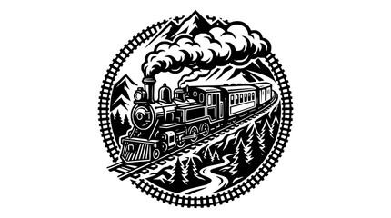 Vintage Steam Train Riding Through Mountains and Forest © Berkah