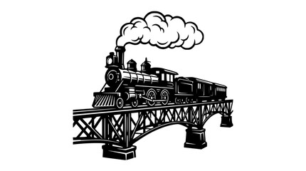 Vintage Steam Locomotive Crossing a Railway Bridge with Smoke © Berkah