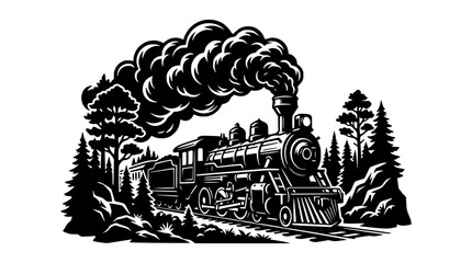 Vintage Steam Locomotive Traveling Through a Forest Landscape © Berkah