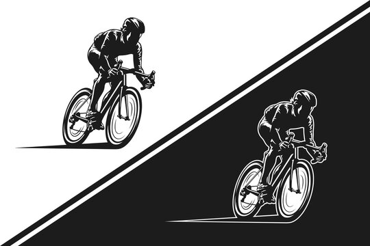 Road Cyclist Silhouette Vector Illustration Isolated on White and Black Background
