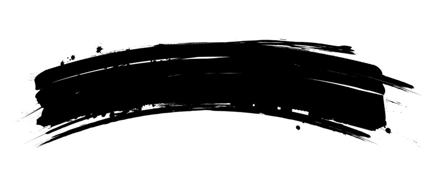 Black Distressed Grunge Vector Curved Brush Stroke Banner with Ink Stains