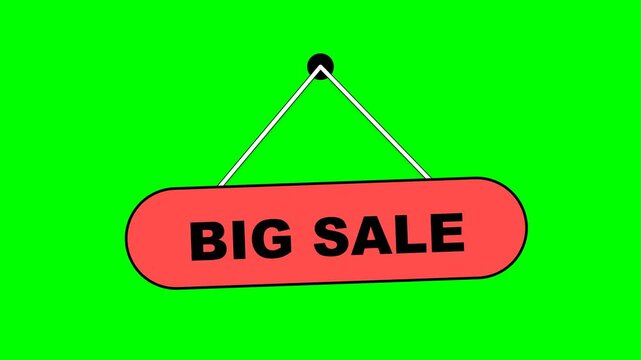 Red Hanging Sign with Big Sale Text on Chroma Key Green Screen Background for Retail Promotion, Marketing Discounts, and Commercial Use