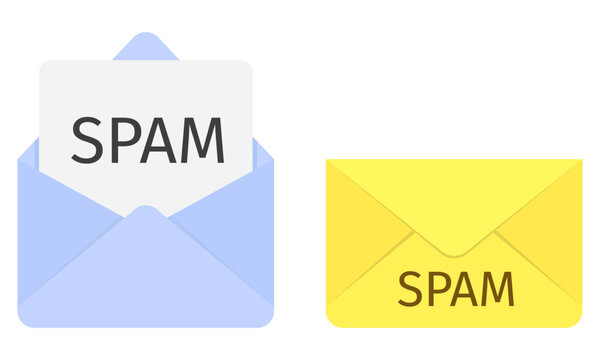 Spam Email Envelope Vector Illustration Junk Mail Unwanted Message Inbox Filter. Spam envelopes for email security software graphics, anti-spam filter branding, cybersecurity websites, inbox mail apps
