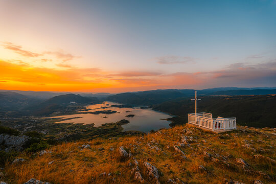 Ramsko Lake (Ramsko jezero) with its unique islands and peninsulas from the Zahum viewpoint, Bosnia and Herzegovina.