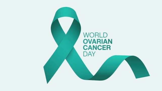 Teal Ribbon For World Ovarian Cancer Day Awareness Campaign On White Background