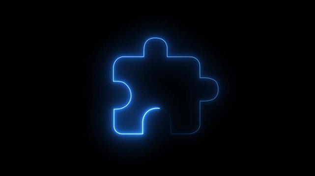 Glowing neon puzzle piece animation on black background, for business strategy, and problem solving