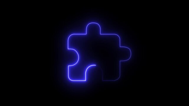 Glowing neon puzzle piece animation on black background, for business strategy, and problem solving concepts