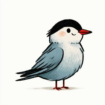 Cute common tern doodle illustration for children