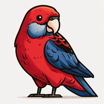 Cute crimson rosella doodle illustration for children