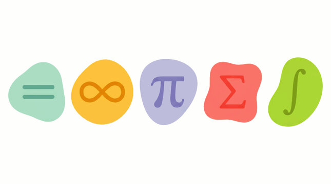 Colorful mathematical symbols on organic shapes for education
