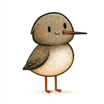 Cute common redshank doodle illustration for children