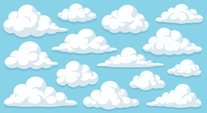 Expansive blue sky filled with fluffy white clouds and soft sunlight.