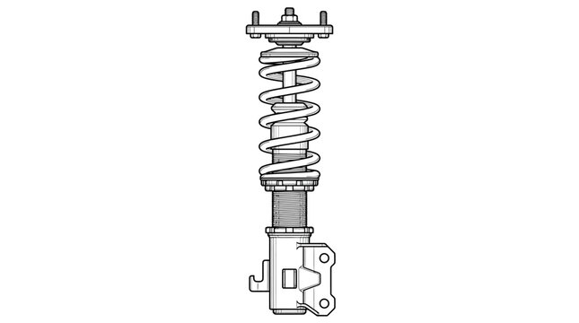Technical illustration of automotive shock absorber with spring