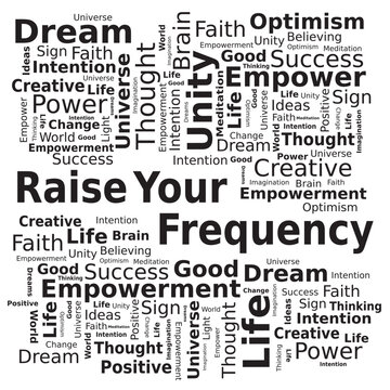 Nuage de Mots Expression Augmenter Votre Vibration en Anglais - Lettrage Noir et Blanc - Vecteur