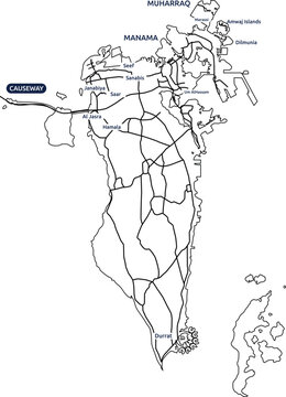 Bahrain road map detailed street network and city locations vector illustration