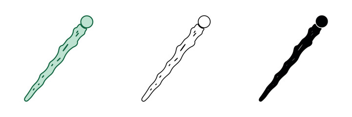 Fototapeta premium Three stylized illustrations of a magic wand in different colors and styles