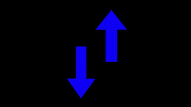 Blue up and down arrows animation on black background, for ui direction, navigation