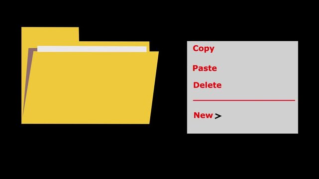 Computer mouse cursor selecting delete option from digital drop-down menu context menu animation interface