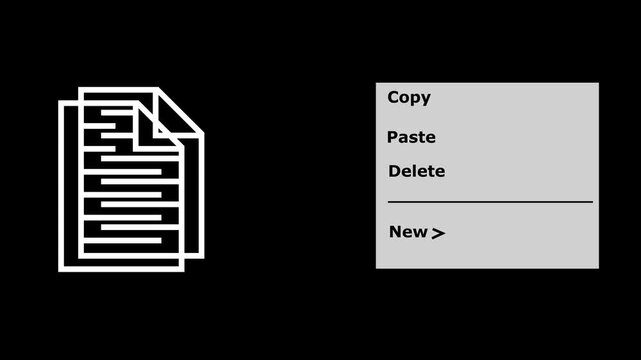 Digital context menu interaction with copy and paste commands on computer interface software
