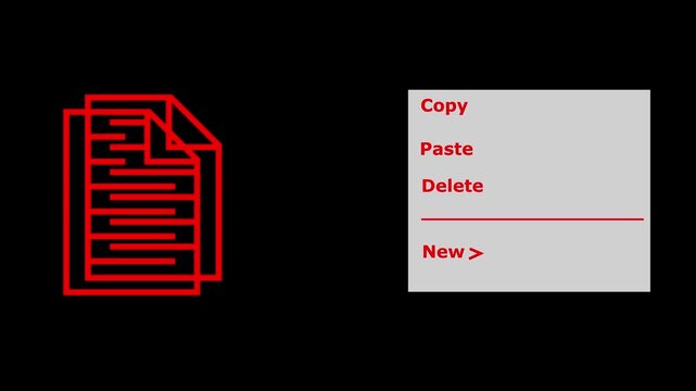 Digital interface context menu interaction with copy and delete commands animation computer software