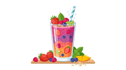 Fresh fruit smoothie, colorful drink, berry juice, summer beverage, illustration © MSTLUCKY