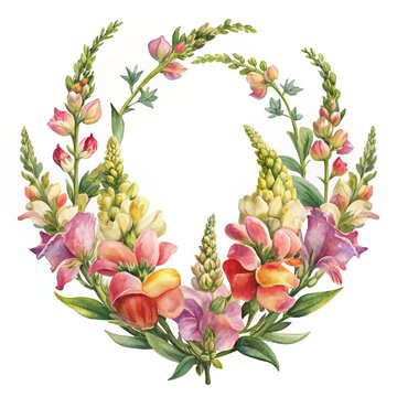 Floral wreath with colorful flowers and greenery - A beautiful floral wreath made of vibrant flowers and lush greenery in a circular arrangement.