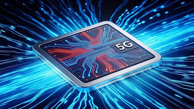 5G chip with glowing circuitry