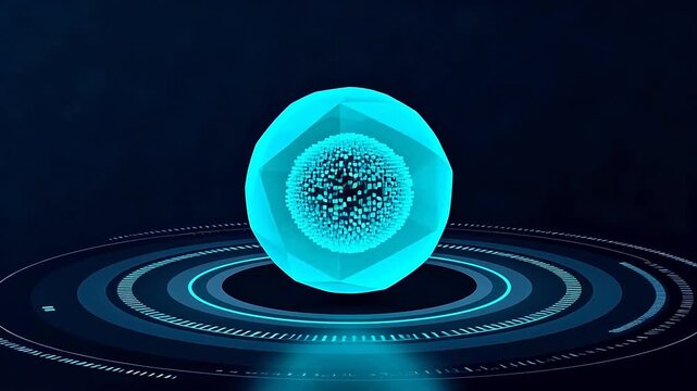 Blue geometric sphere with digital pattern