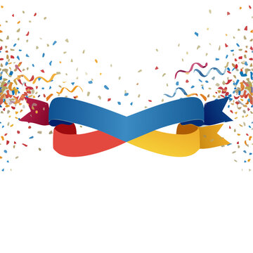 Colorful ribbon banner with confetti and streamers