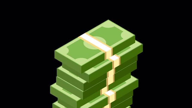 Money increasing animation, camera moving upwards direction on alpha channel, investment system vector animation on transparent background, 4k resolution animation
