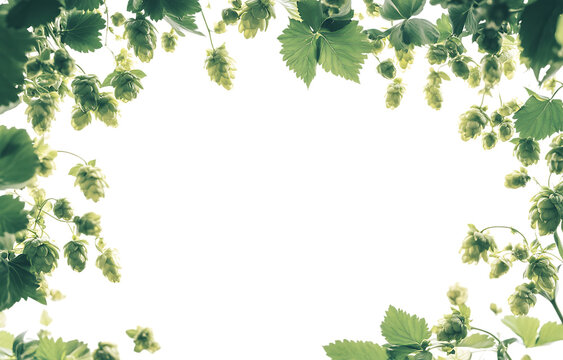 Botanical frame of green hop cones and leaves on a transparent background, natural for beer brewing and organic product packaging png. ai generated isolated on a transparent background
