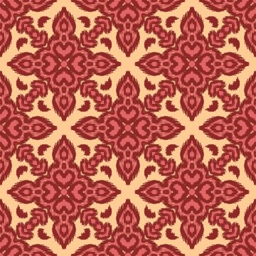 Red brown and cream Ikat seamless pattern ethnic ornament. 
