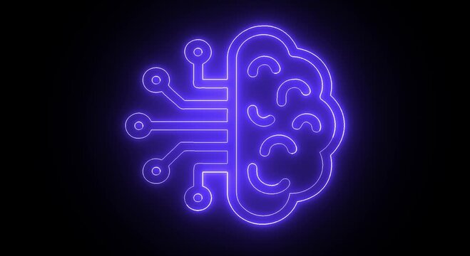 Glowing Neon Microchip Processor Circuit Icon Technology Hardware Symbol on Black Background