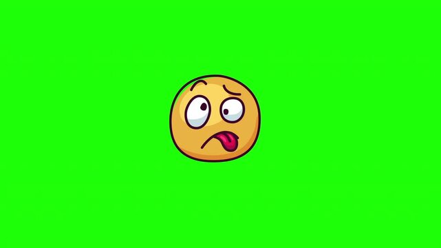 Animated yellow confused face emoji icon, puzzled questioning symbol, flat doodle style, green screen and white background, video