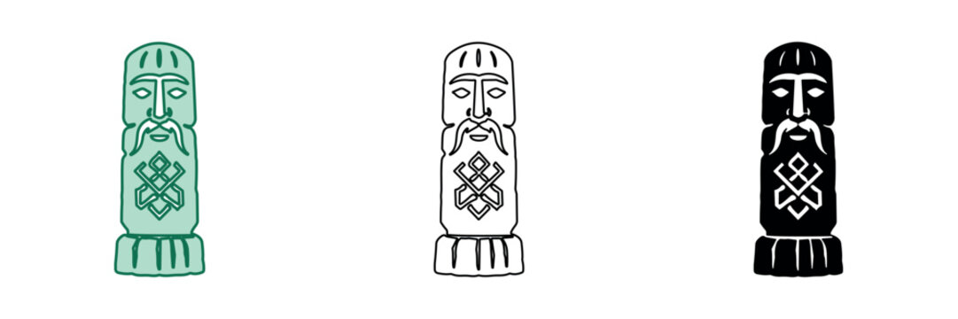 Ancient Slavic pagan idol with beard and geometric symbol, vector art