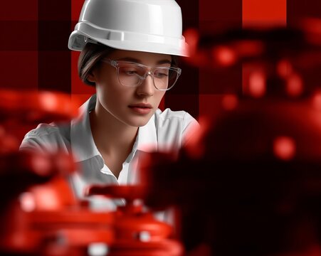 Portrait of a woman engineer inspecting at fire fighting plant.