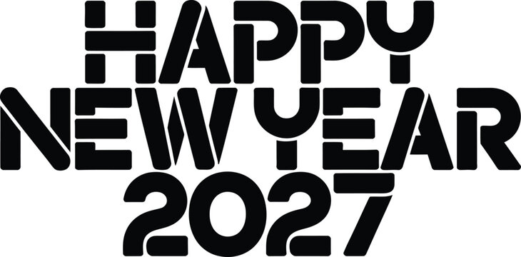 Happy new year 2027 typographic design with bold black block letters, celebrating upcoming year's arrival.