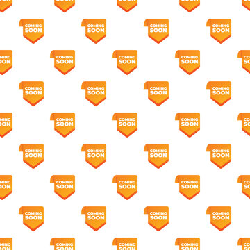 Repeating orange coming soon labels creating a seamless announcement pattern