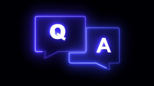Neon q&a speech bubbles animation: question and answer sign for business faq and customer support