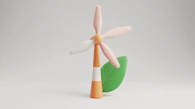 3D Minimalist Wind Turbine Icon for Renewable Green Energy and Sustainable Innovation