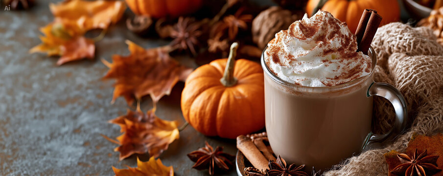 Autumn pumpkin and coffee background