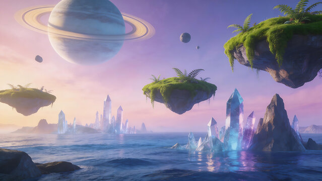 Floating islands with crystal structures