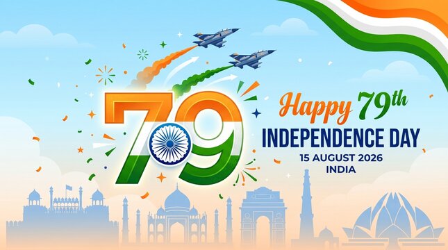 79 Years Happy Indian Independence Day Celebration Typographic Design vector illustration