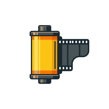 A classic yellow photographic film roll on a white background