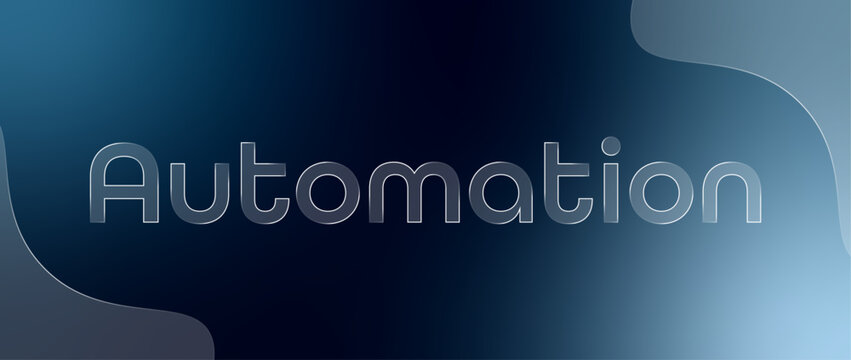 Moderner 3D-Schriftzug "Automation" als Vektorgrafik im blauen Glas-Effekt, eleganter transparenter Glassmorphic-Stil, Webdesign-Element