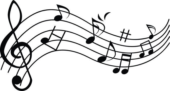 Musical staff flowing into scattered quarter notes