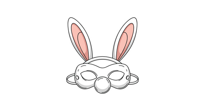Cute white bunny mask with pink ears and a round nose on a comfortable headband vector illustration on white.