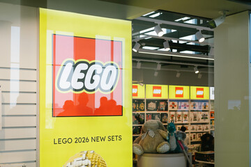 Obraz premium LEGO store display promoting new building sets inside a branded retail shop in Antalya. Airport, Duty Free store.